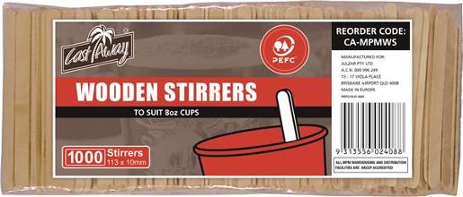 WOODEN STIRRERS TO SUIT 8 OZ CUPS (CA-MPMWS) 1000S